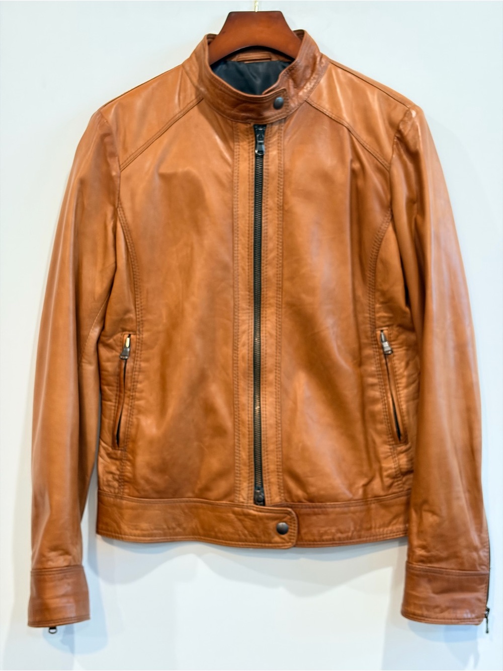 Italian Leather Moto Jacket Women’s 42 (US 6) Cognac Brown Made in Italy